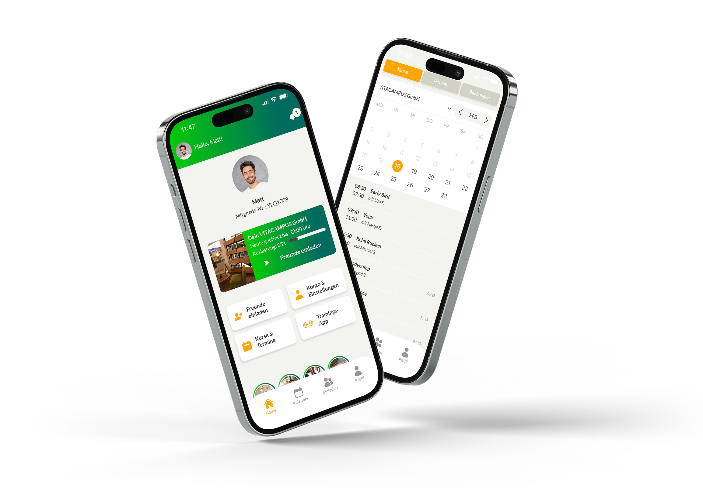 Mockup von der Vitacampus-Club-App